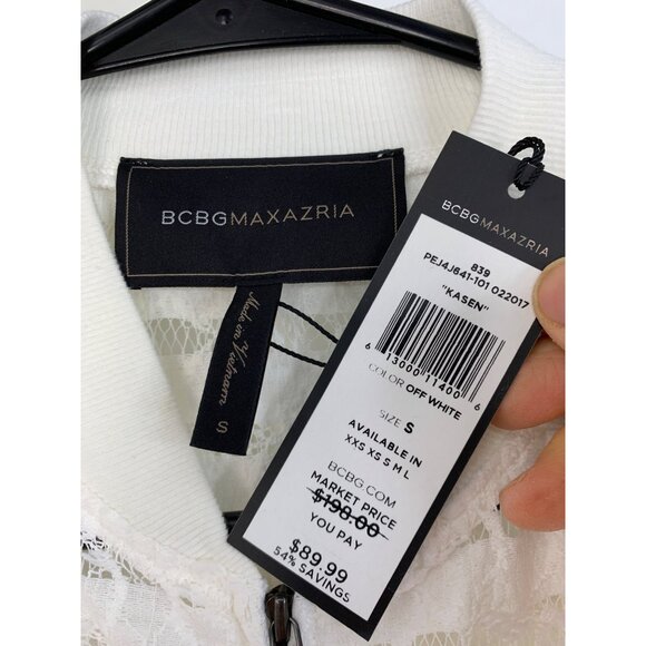 BCBGMAXAZRIA S Kasen White Lace Bomber Jacket  Zip Blend NWT $198 8043 - Picture 5 of 15